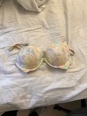 Victorias Secret 38D White Floral Underwired Halter Beach Bikini Top Swimwear VS